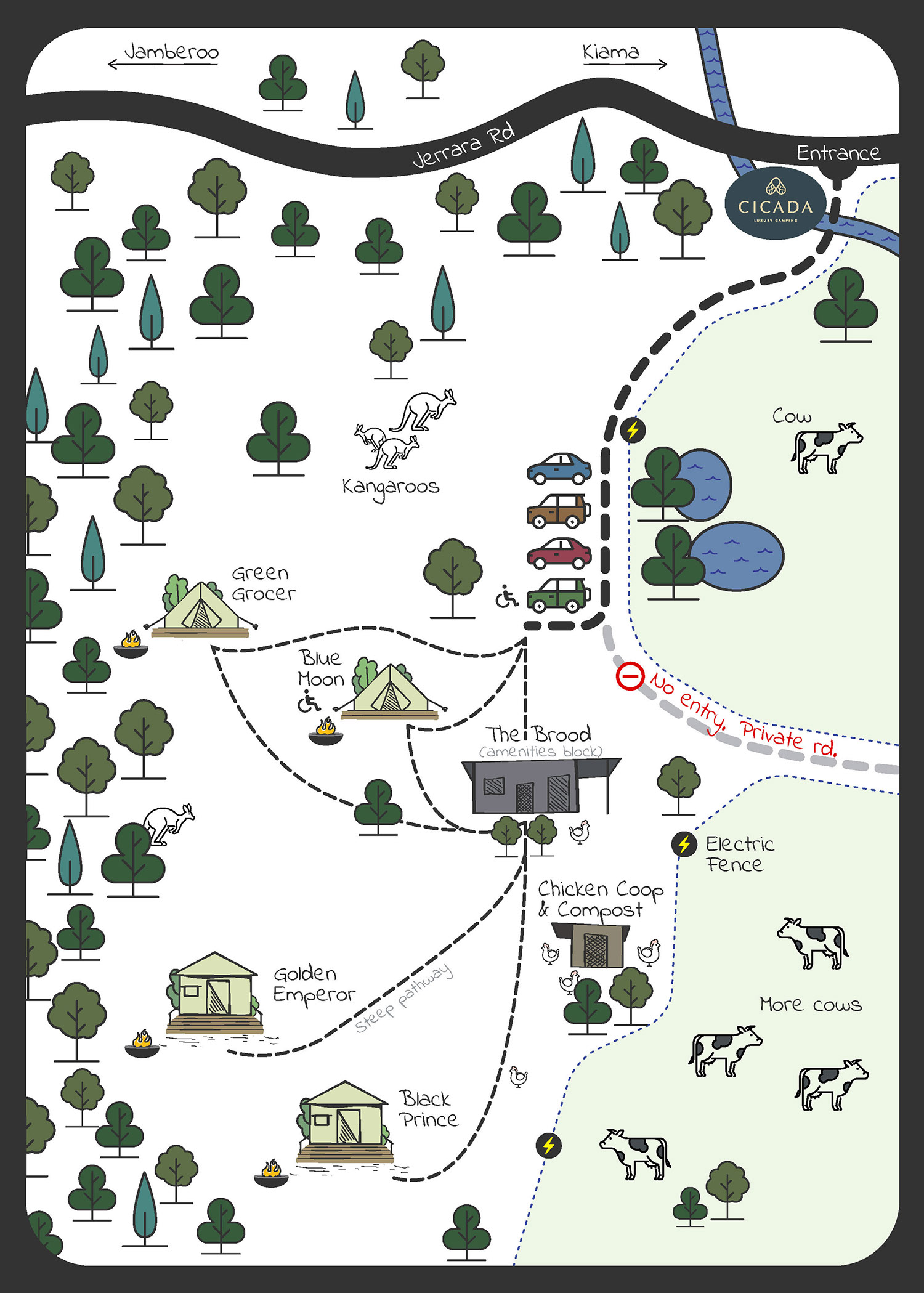 Cicada Glamping NSW Guest Site Map